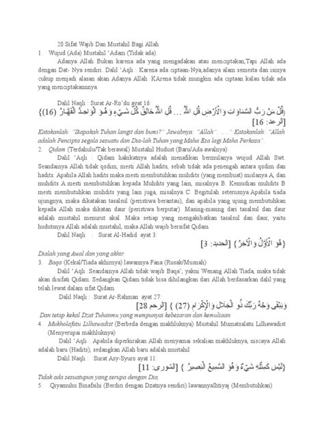 Sifat 20 allah dan maksudnya pdf. 20 Sifat Wajib Dan Mustahil Bagi Allah