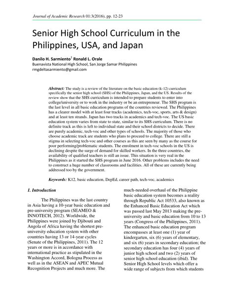 The article critique paper is essentially a type of article based on a certain conclusion and its assessment, body and introduction, it is a. (PDF) Senior High School Curriculum in the Philippines, USA, and Japan