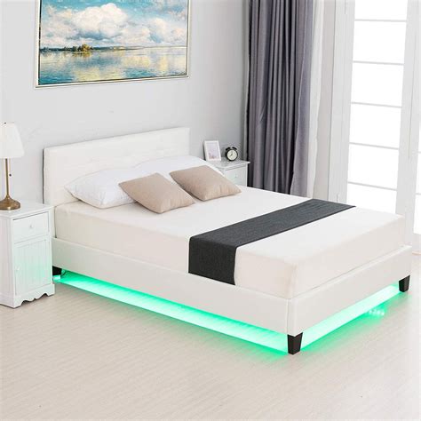 Mecor Modern Upholstered Faux Leather Platform Bed With Led Light With