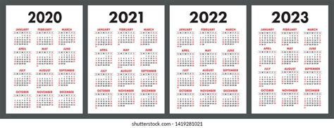 Calendar 2021 2022 English Color Vector Stock Vector Royalty Free