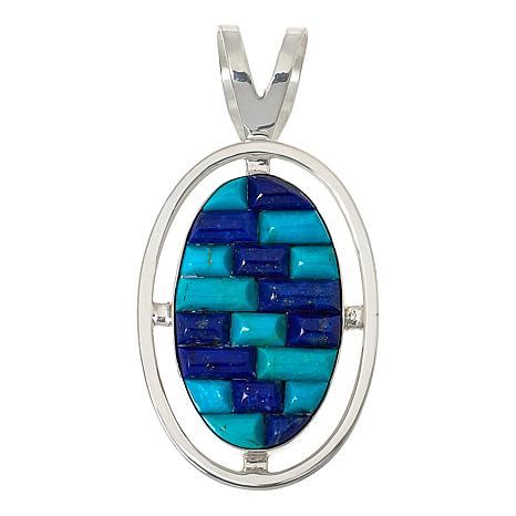 Jay King Sterling Silver Turquoise And Lapis Inlay Oval Pendant