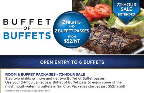 Buffet Of Buffets 2 Free Buffet Passes With 2 Night Hotel Purchase