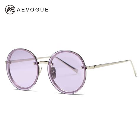 Aevogue Sunglasses Women Brand Designer Round Rimless Metal Temple