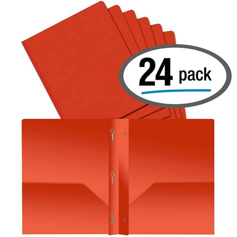 Better Office Products Orange Plastic 2 Pocket Folders With Prongs