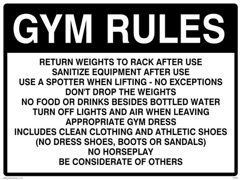 Gym Rules From Safety Sign Supplies