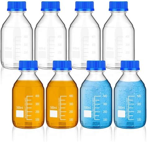 8 Pcs Round Media Storage Bottles With Gl45 Screw Cap Borosilicate Storage Glass Bottle