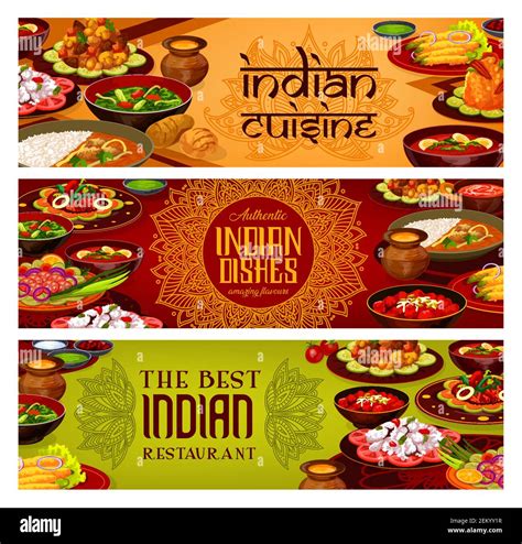 Indian Cuisine Banners India Traditional Authentic Food Dishes Menu