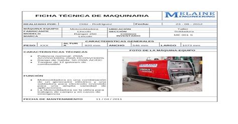 110204705 Ficha Tecnica De Maquinaria Vrogue