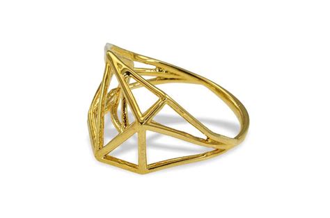 Geometric Gold Ring Architecture Structure Ring 3d Ring In 14k Gold