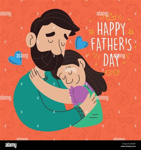 Lindo Padre De Dibujos Animados Abrazando A Su Hija Padre Día Vector