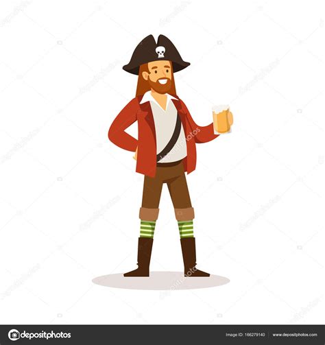 Pirate Sailor Character With Wooden Leg Holding Glass Of Rum Vector