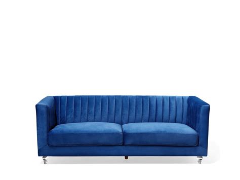 Carina krüger blå sofa i stue med sildebensparket. Sofa 3-pers. Velour Navy Blå ARVIKA | Beliani.dk