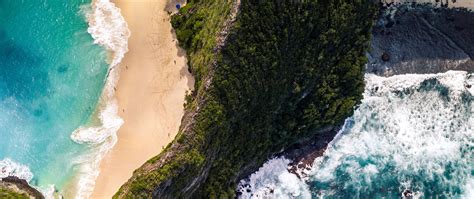 Download Wallpaper 2560x1080 Beach Rocks Sea Aerial View Dual Wide