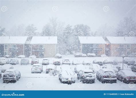 Night Village Under Heavy Snow Storm Stock Image Image Of December