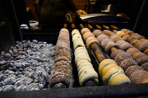 Chimney Cake At Christmas Market Prague Czech Republic Stock Image Image Of Meal Charcoal