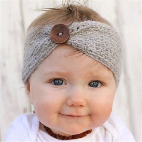 Newborn Turban Ear Winter Warm Button Headband Crochet Knitted Headwear