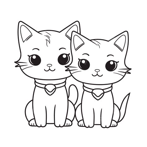 Deux Chats Mignons Pages Colorier Contour Croquis Dessin Vecteur Png Dessin De Chats Kawaii