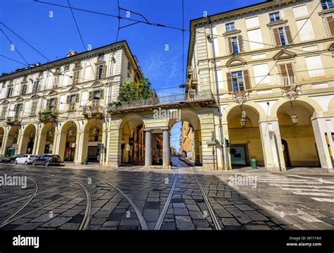 City Street In The Old Town Of Turin Italy Stock Photo Alamy