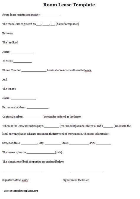 Room Rental Agreement Template | Real Estate Forms ...