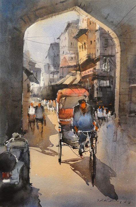 Watercolour Painting Of Famous Indian Watercolour Artist Nitin Singh