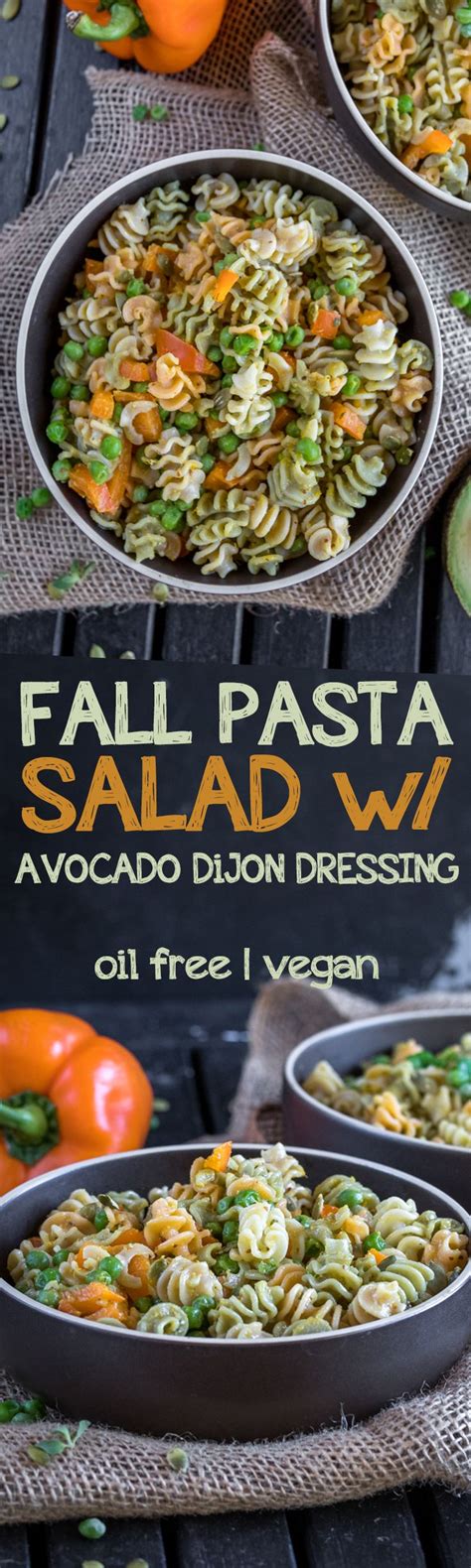 Pasta salad with an unbelievable peanut butter dressing. Fall Pasta Salad w/ Avocado Dijon Dressing (Oil-free ...