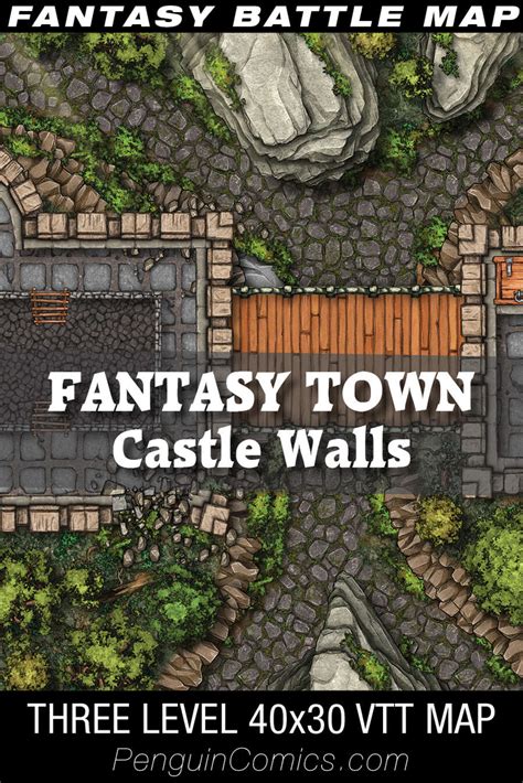 Vtt Battle Maps Fantasy Town Castle Walls 40x30 3 Levels