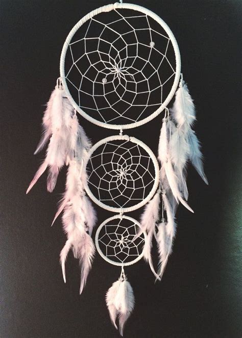 White Dream Catcher Triple Hoop Faux Suede White Web White Feathers