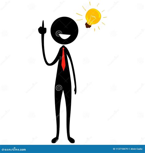 Stick Figure Silhouette Businessman With Light Bulb Idea Stock Vector