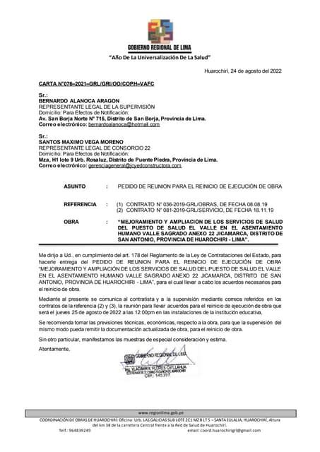 Carta N° 76 2021 Grl Reinicio De Obra Cs Valledocx