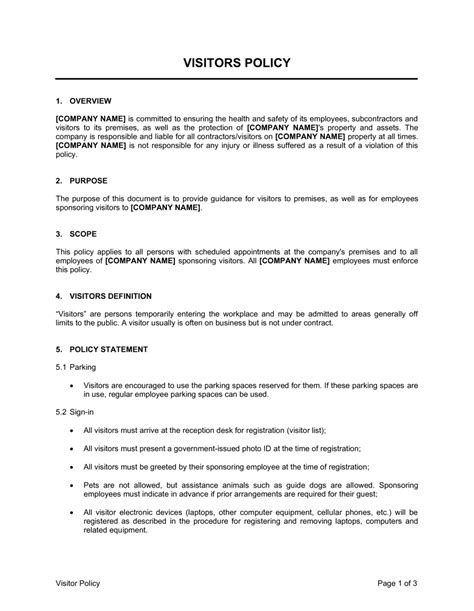 Workplace Visitor Policy Template