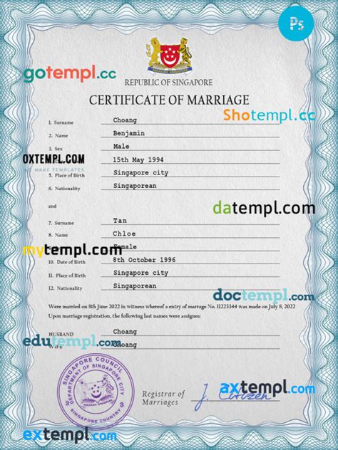 Singapore Marriage Certificate Psd Template Completely Editable Gotempl Templates With