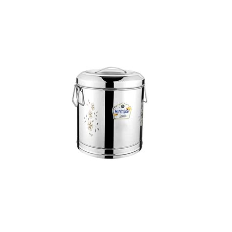 buy mintage stainless steel storage box drum with laser etching 7 litres silver online at low