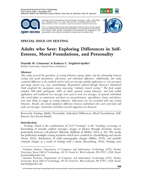 Pdf Adults Who Sext Exploring Differences In Self Esteem Moral