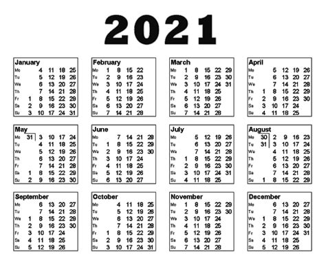 2021 yearly calendar | one page calendar. Blank 2021 Calendar Printable | Calendar 2021