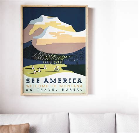 Montana Travel Poster | Montana Wall Art Print, Montana Art, Prints, State | Montana art, Wall ...