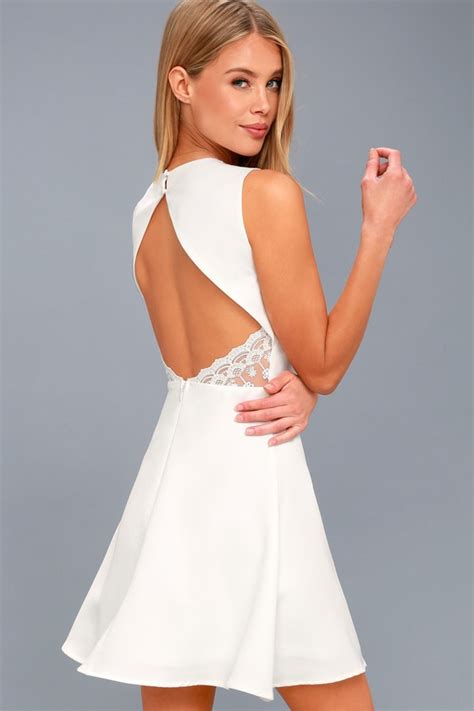 Cute White Dress Backless Dress Backless Skater Dress Lulus