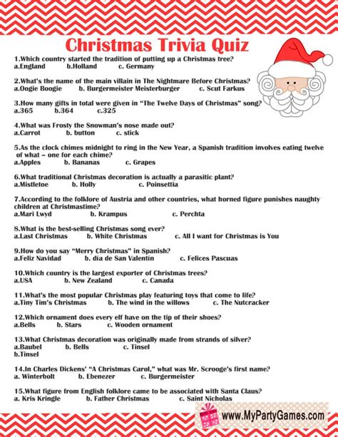 The Christmas Trivia Quiz Is Shown In Red And White