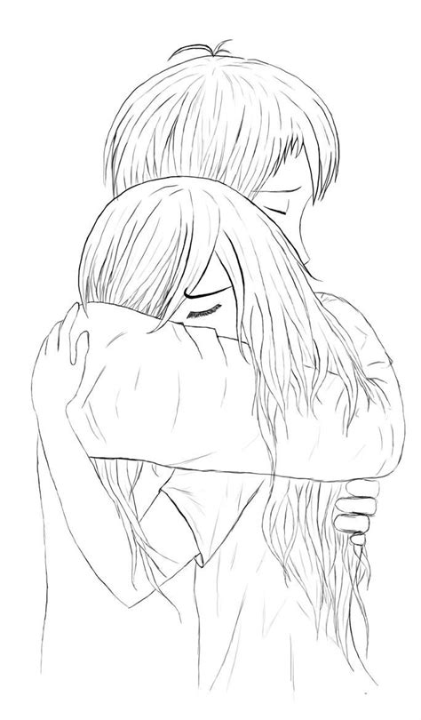 Anime Couple Cuddling Drawing Sketch Coloring Page