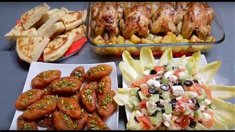 Idée de repas avec pain entrée plat et dessert -