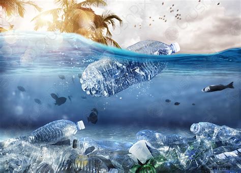 Floating Bottle Problem Of Plastic Pollution Under The Sea Concept Stock Photo Crushpixel