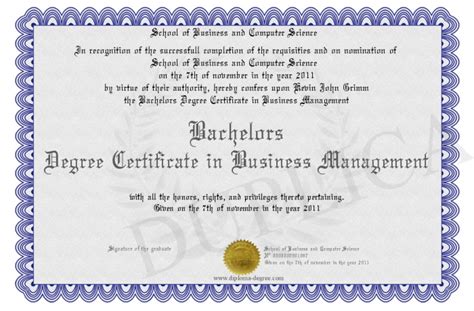 Bachelors Degree Certificate In Business Management