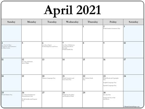 Printable April 2021 Calendar With Holidays Printable Calendars 2022