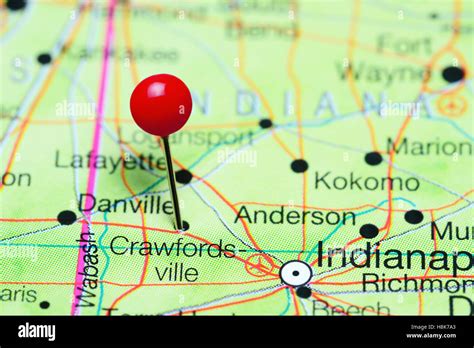 Crawfordsville Pinned On A Map Of Indiana Usa Stock Photo Alamy