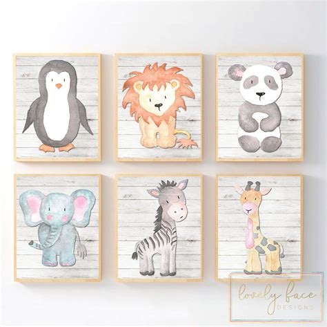 Watercolor Baby Animals Nursery Wall Art Jungle Animal Nursery Decor