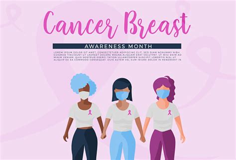 Groep Vrouwen Bestrijden Borstkanker Bewustzijn Maand Vector Maand
