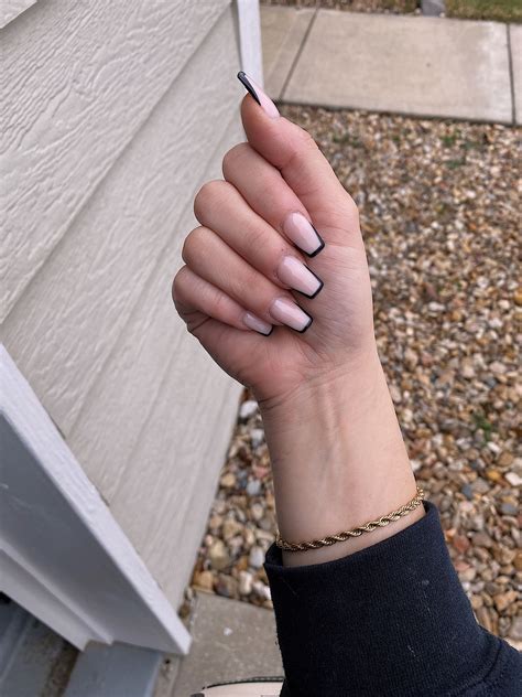 Short French Tip Acrylic Nails Black Canvas Valley