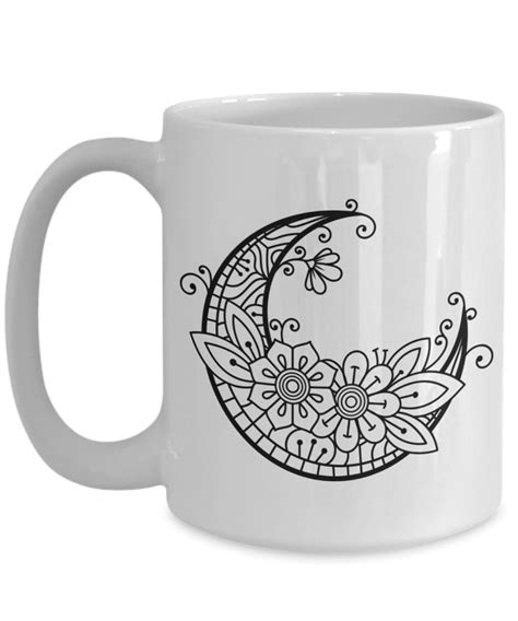 Crescent Moon With Flowers Mystical Coffee Mug Etsy