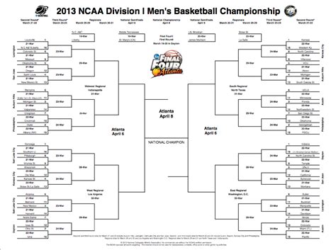 Music Is My Soul March Madness Mens 2013 Brackets Printable Ncaa