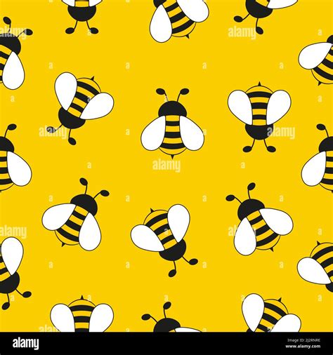 Seamless Pattern With Flying Bees Vector Cartoon Black And Yellow Bees