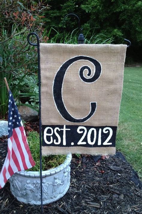 Band Style Burlap Garden Flag With Monogrammed Initial And 1 Year Or
